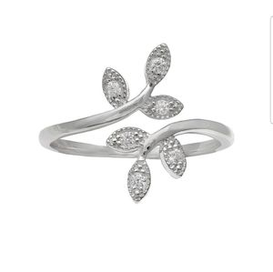 Primrose Sterling Silver Leaf Ring with CZ